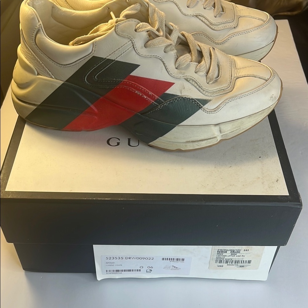 Gucci Cream and Red Rhyton Sneakers men size 6, fits women size 10 - Picture 2 of 12